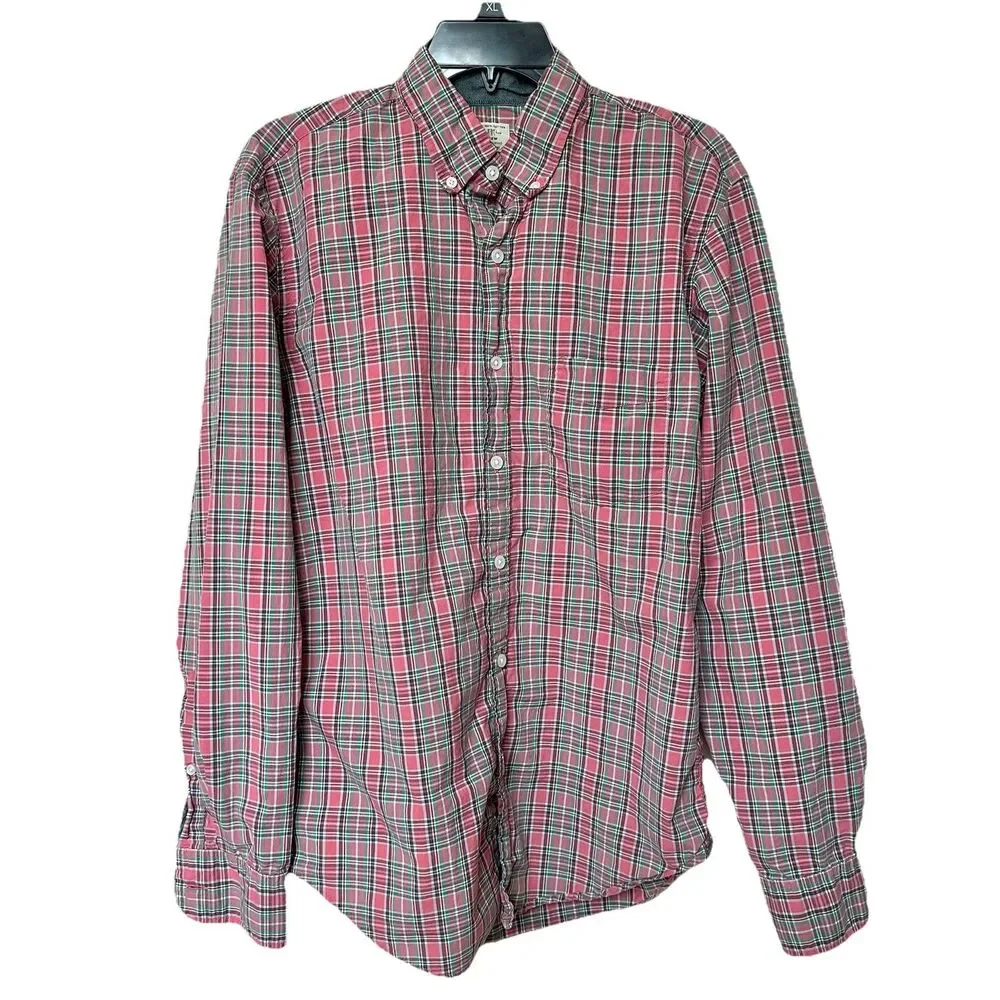 J Crew Shirt Mens Med Plaid Long Sleeve Button Down 2 PLY Cotton Preppy Plaid